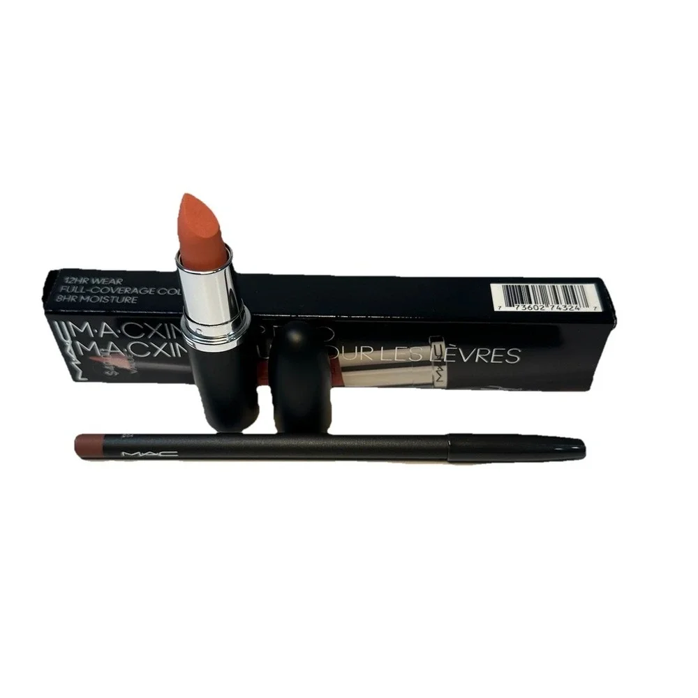 MAC Ximal Lip Duo Set Full Coverage Lipstick/ Lip Liner Spice & Velvet Teddy NIB